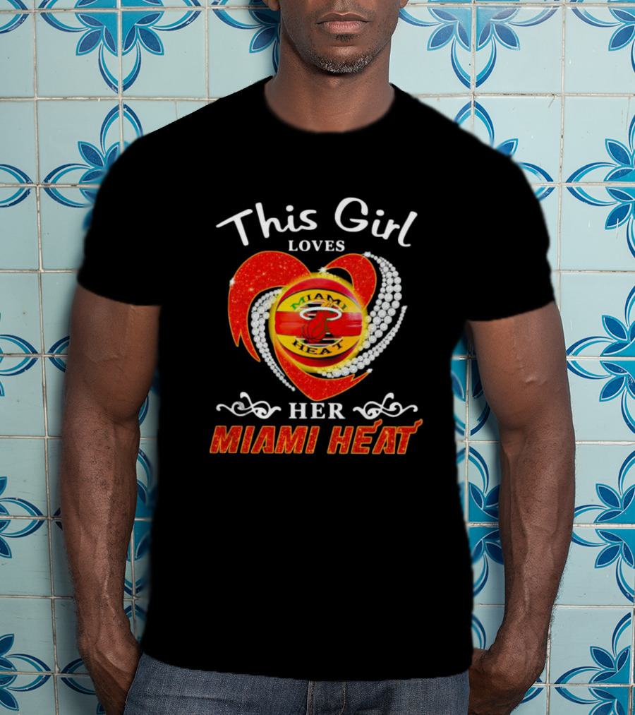 This Girl Loves Her Miami Heat Sparkling Heart T-Shirt