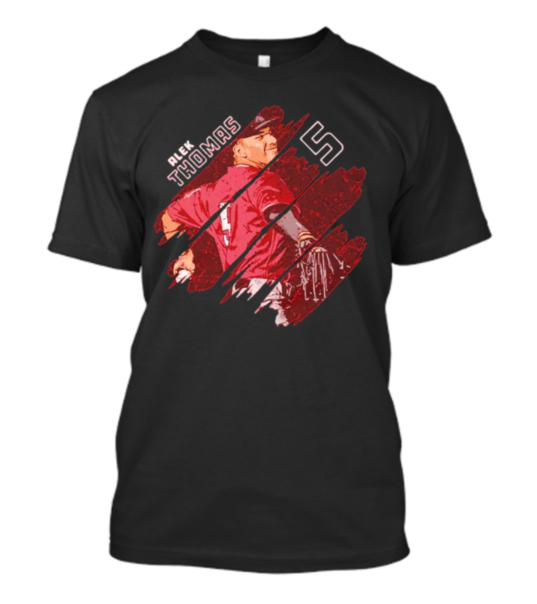 Alek Thomas Arizona WHT Baseball Stripes Number 5 T-Shirt