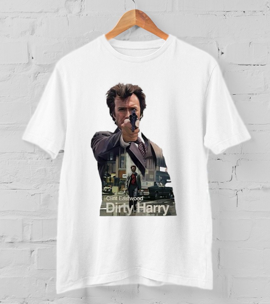 Clint Eastwood Dirty Harry Iconic Movie Scene With Gun And Urban Background T-Shirt