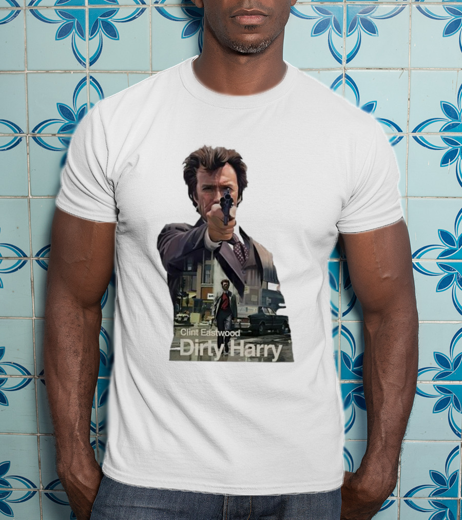 Clint Eastwood Dirty Harry Iconic Movie Scene With Gun And Urban Background T-Shirt