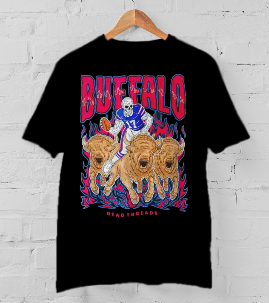 Buffalo Football Dead Threads Skeleton Quarterback Riding Buffalos T-Shirt