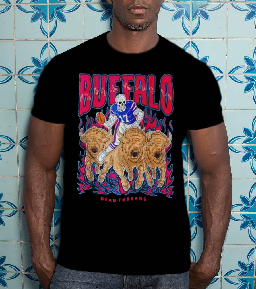 Buffalo Football Dead Threads Skeleton Quarterback Riding Buffalos T-Shirt