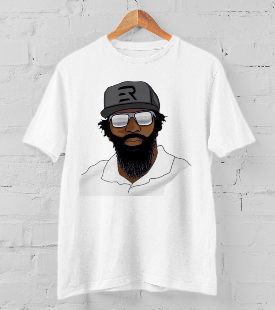 Geno Stone Wearing Ed Reed Illustration With ER Hat T-Shirt