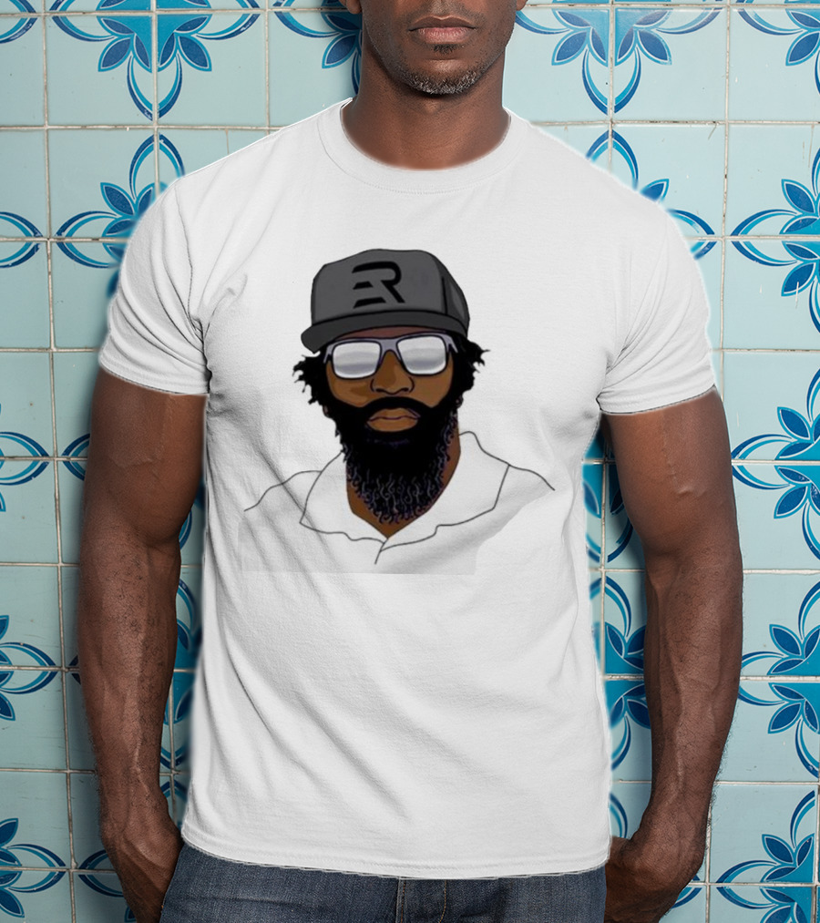 Geno Stone Wearing Ed Reed Illustration With ER Hat T-Shirt