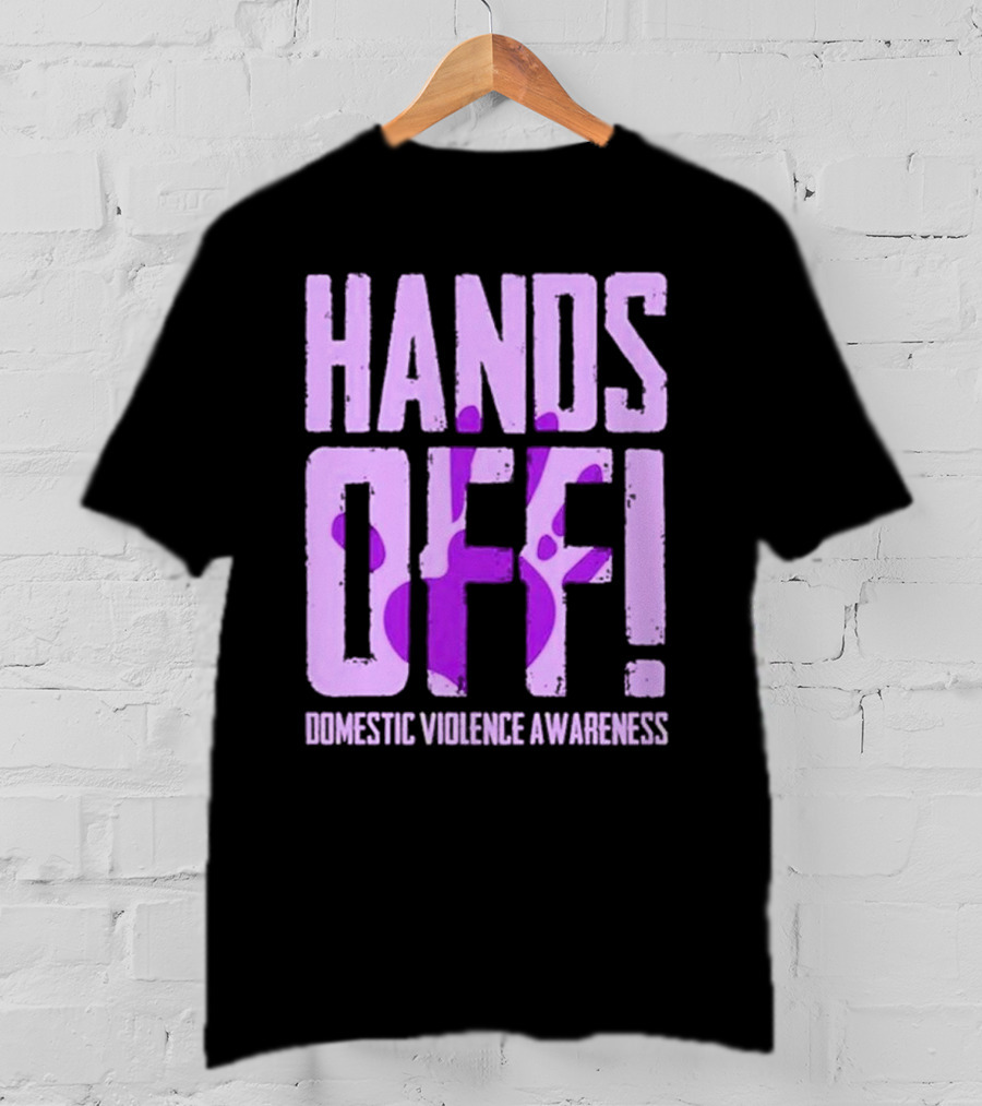 Hands Off Domestic Violence Awareness Purple Handprint T-Shirt