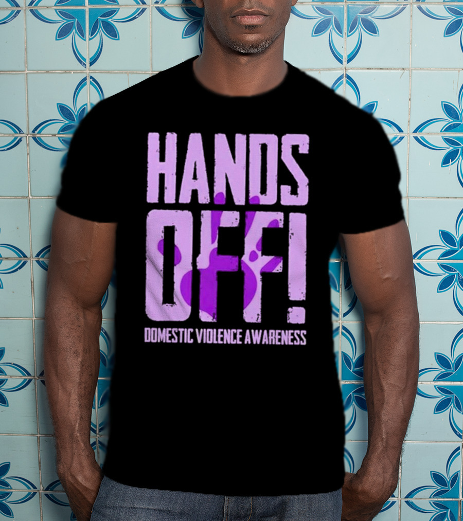 Hands Off Domestic Violence Awareness Purple Handprint T-Shirt