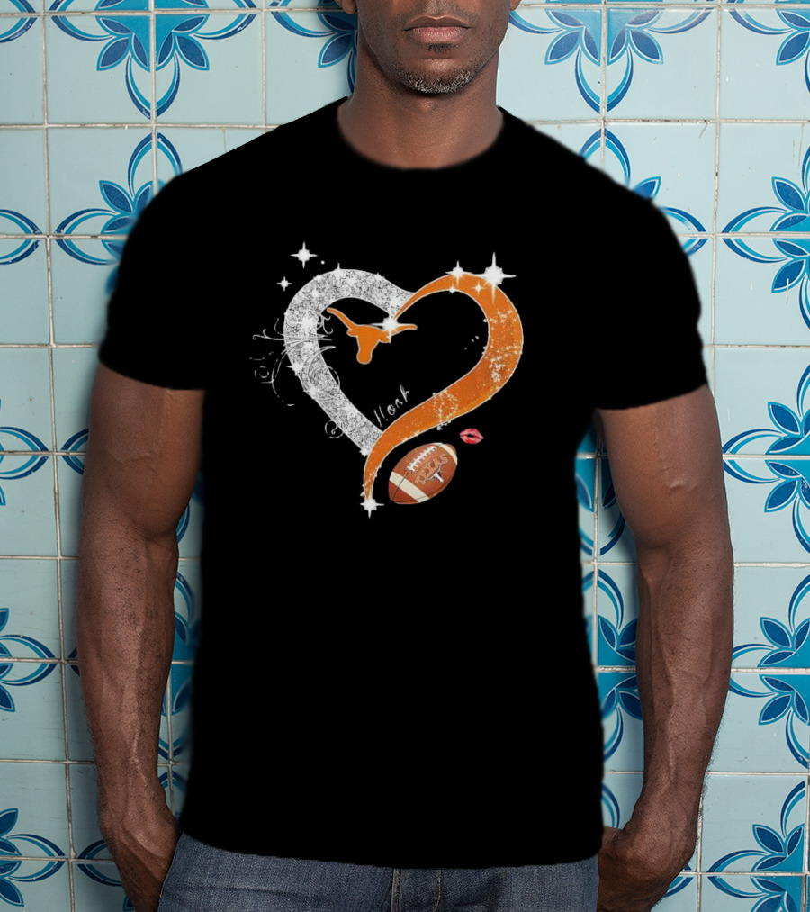 Hook ’em Texas Longhorns Sparkling Heart Football T-Shirt