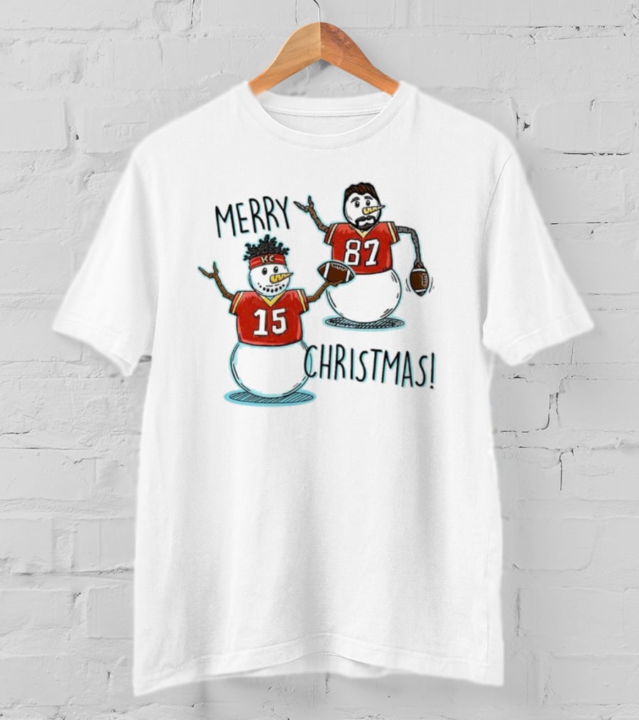 Merry Christmas Mahomes Snowman 15 And 87 Kansas City Football Chiefsmas T-Shirt