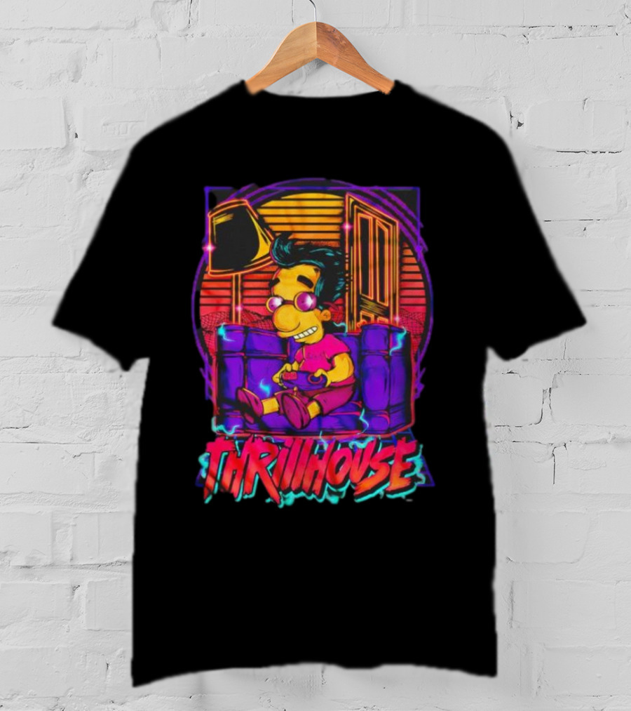 Milhouse Van Houten Thrillhouse Retro Gaming Neon Scene T-Shirt