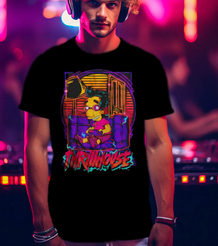 Milhouse Van Houten Thrillhouse Retro Gaming Neon Scene T-Shirt