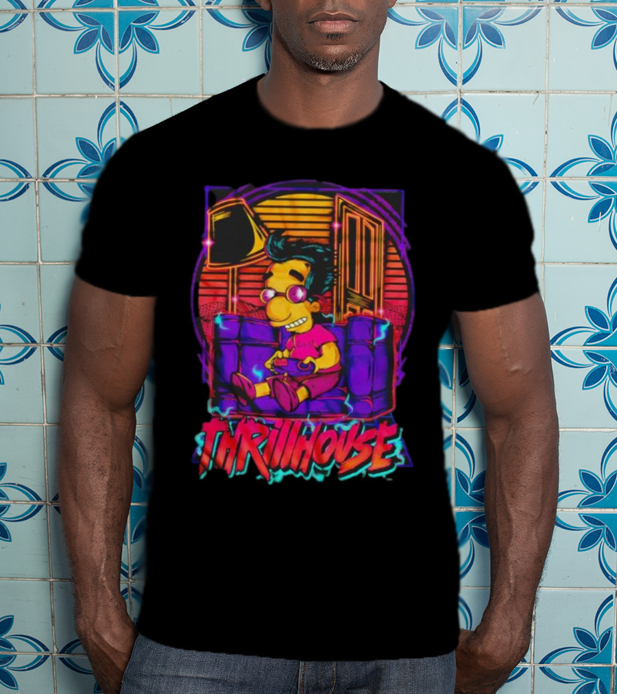 Milhouse Van Houten Thrillhouse Retro Gaming Neon Scene T-Shirt