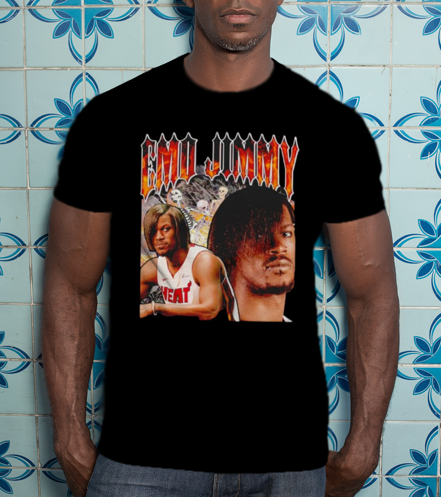 Emo Jimmy Butler Heat Skeleton Background T-Shirt