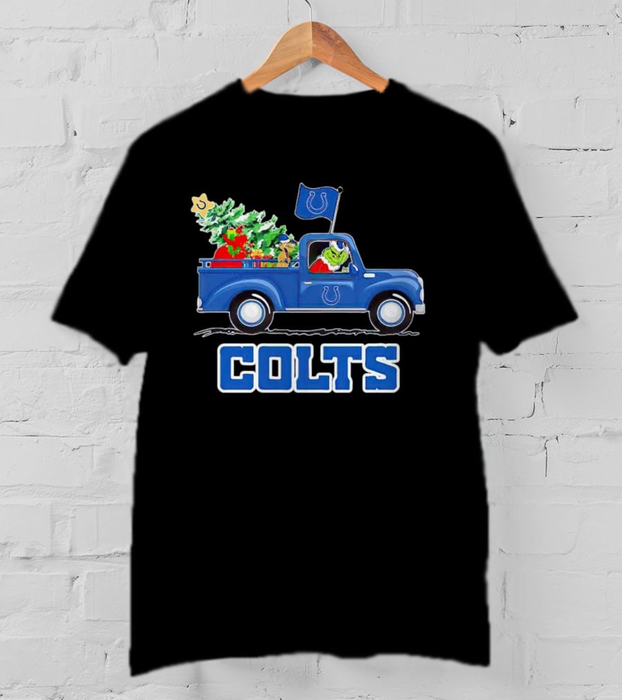 Grinch Driving Christmas Truck With Indianapolis Colts Logo And Tree T-Shirt