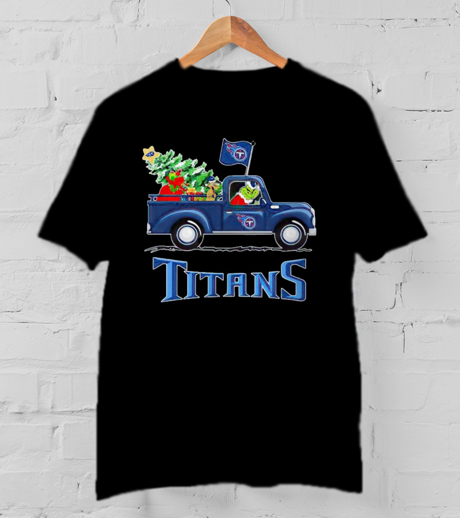 Grinch Driving Christmas Tree Truck Tennessee Titans Holiday Spirit T-Shirt