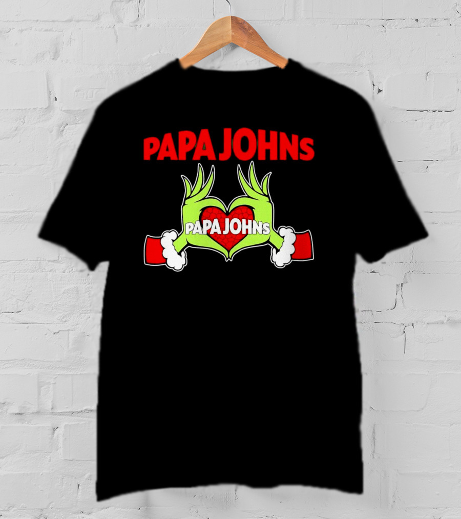 Papa Johns Grinch Hands Heart Christmas T-Shirt