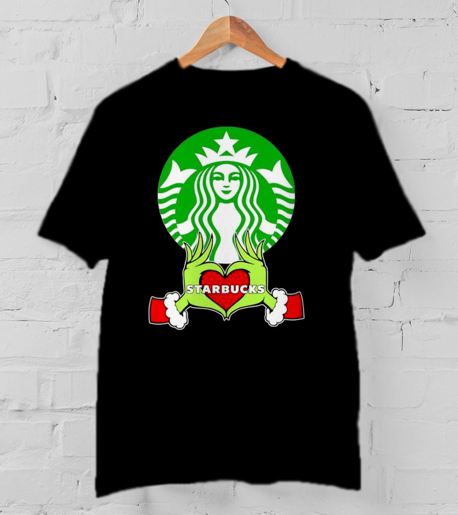 Grinch Hands Holding Heart Starbucks Christmas T-Shirt