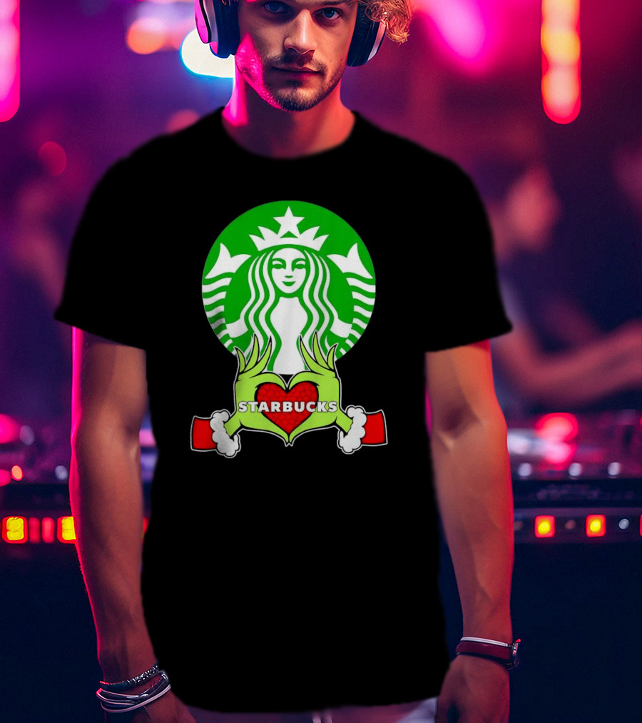 Grinch Hands Holding Heart Starbucks Christmas T-Shirt