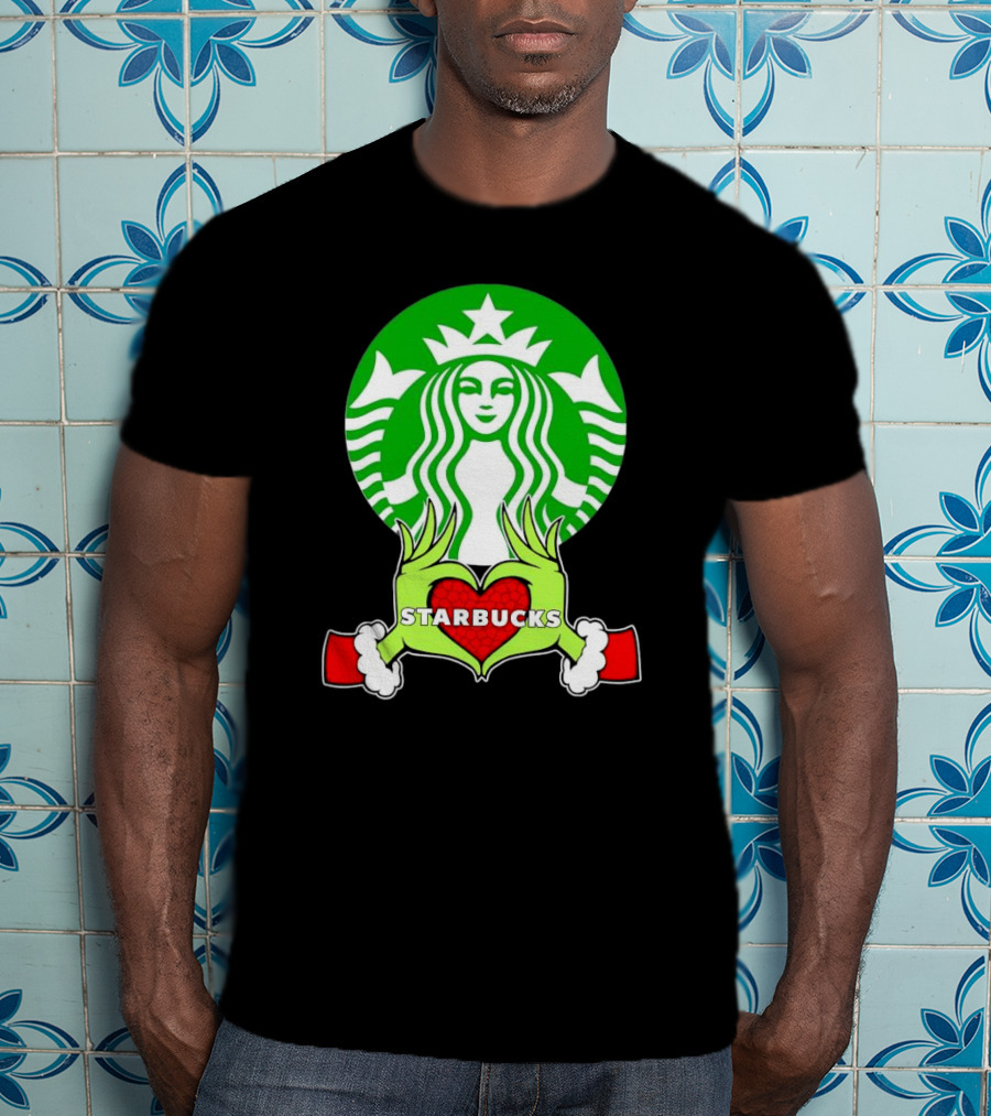 Grinch Hands Holding Heart Starbucks Christmas T-Shirt