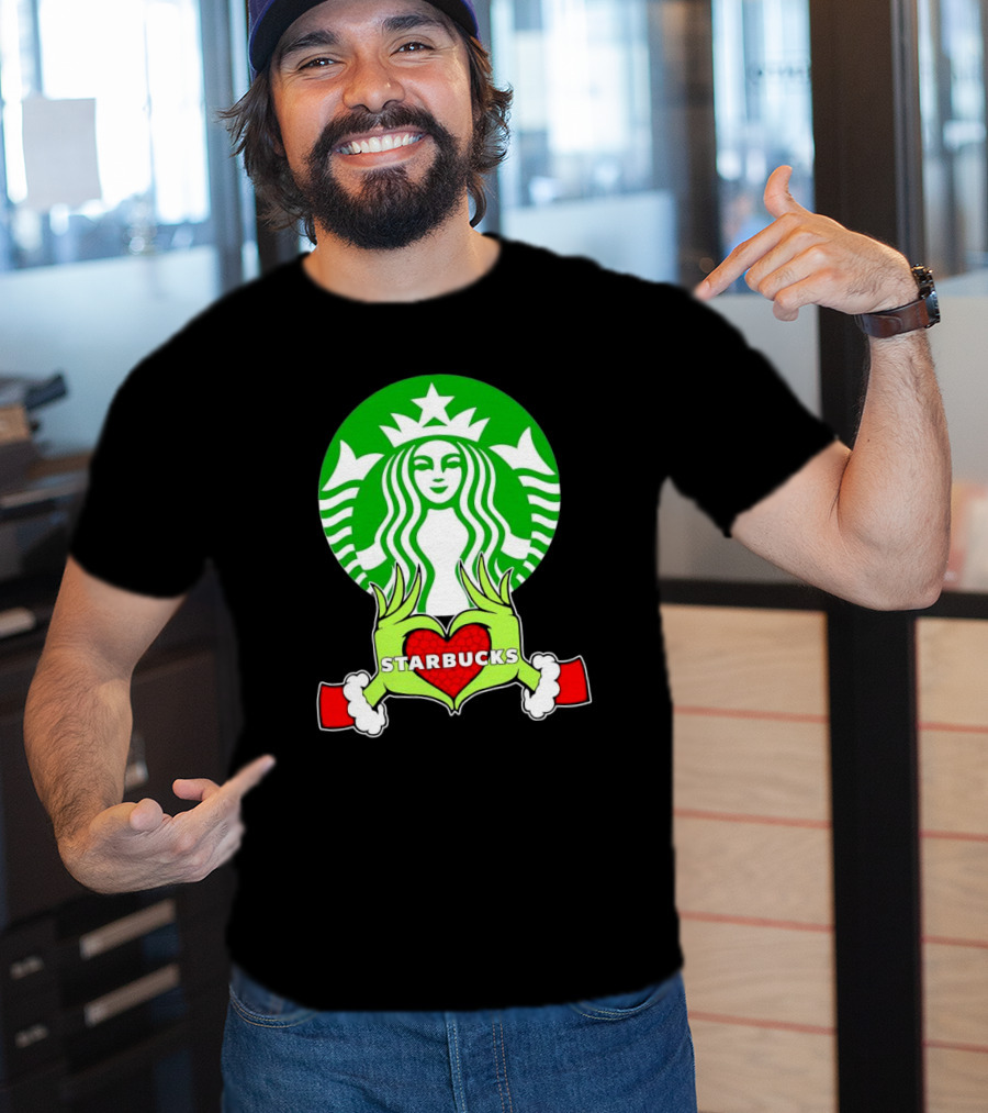 Grinch Hands Holding Heart Starbucks Christmas T-Shirt