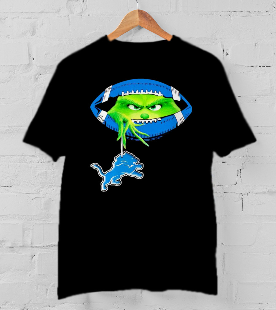 Grinch Sneak Peek Detroit Lions Christmas Football T-Shirt