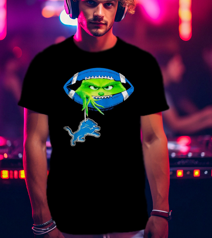 Grinch Sneak Peek Detroit Lions Christmas Football T-Shirt
