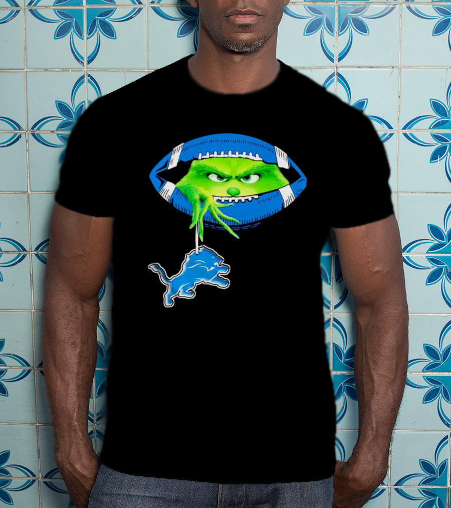 Grinch Sneak Peek Detroit Lions Christmas Football T-Shirt