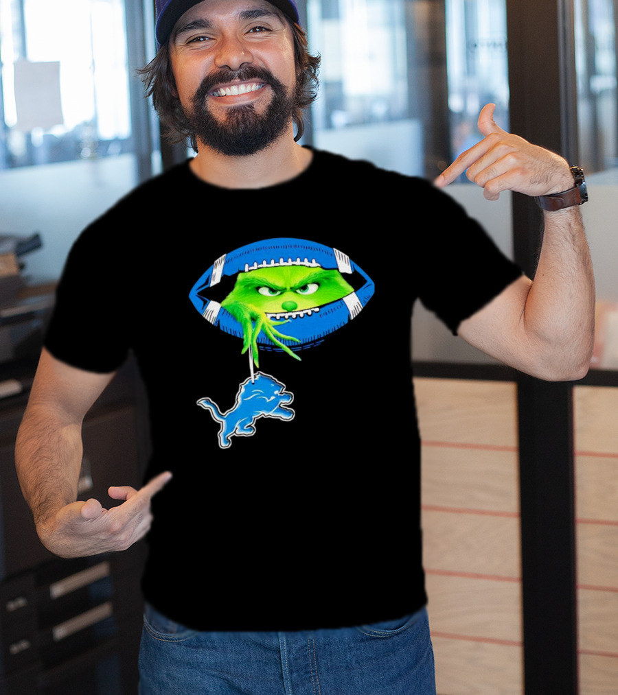 Grinch Sneak Peek Detroit Lions Christmas Football T-Shirt