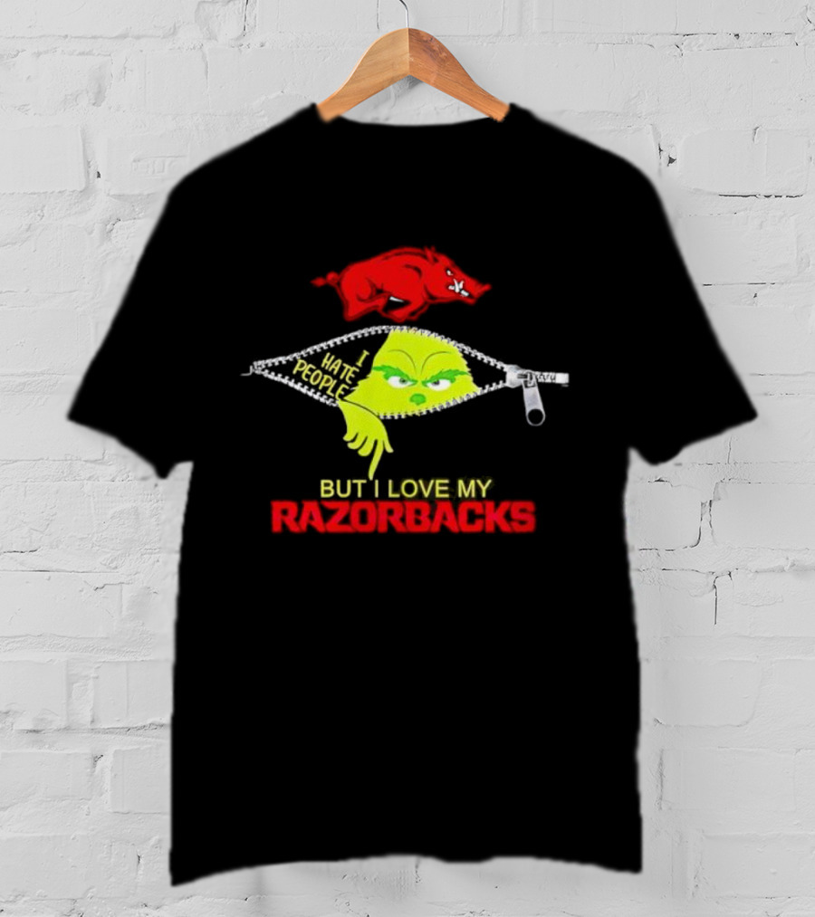 Grinch Zipper I Hate People But I Love My Razorbacks Arkansas Razorbacks T-Shirt