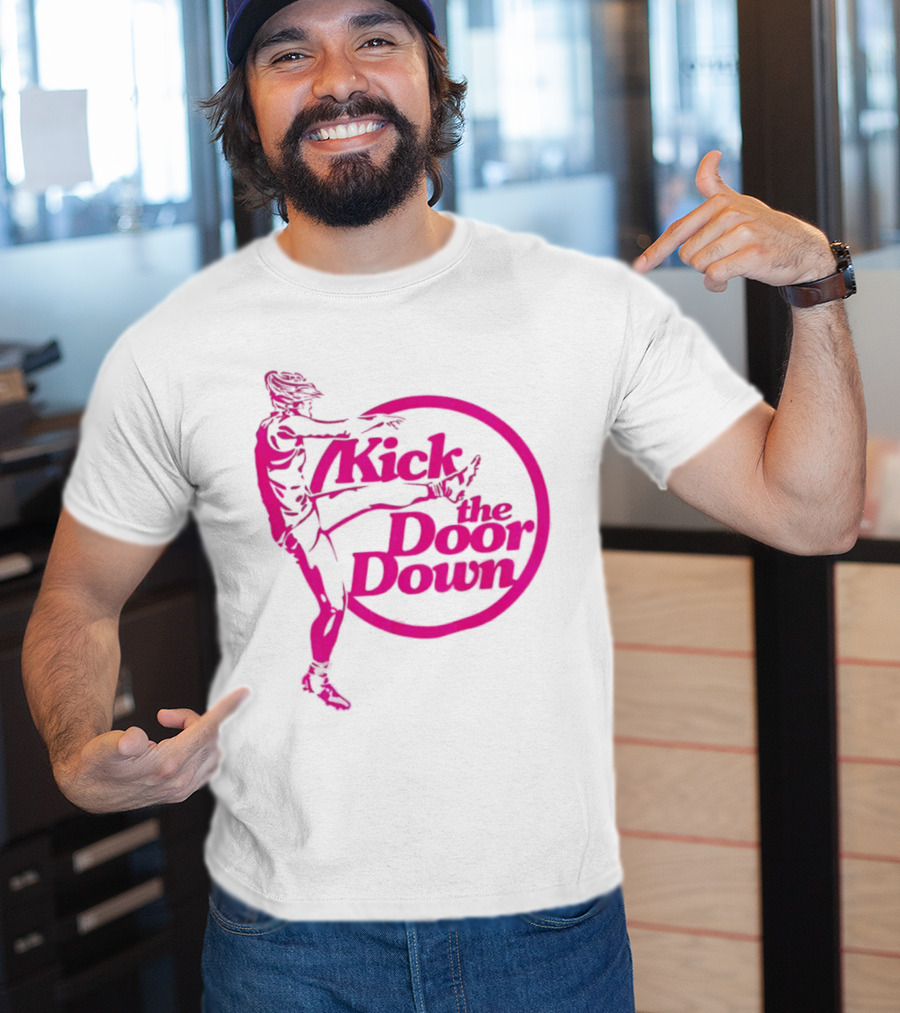 Kick The Door Down Pink Circle Footballer Kicker T-Shirt