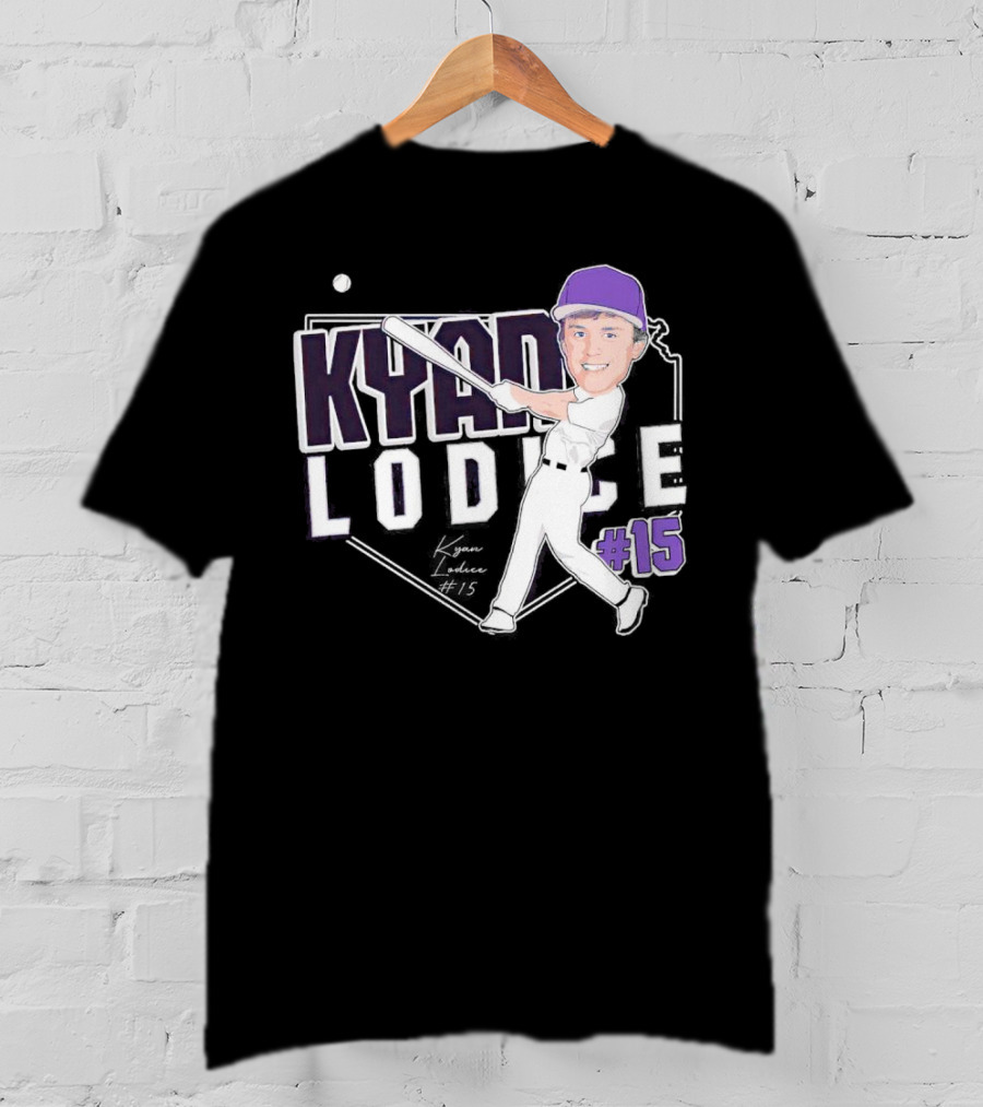 Kyan Lodice Caricature Signature Baseball #15 Purple Cap T-Shirt