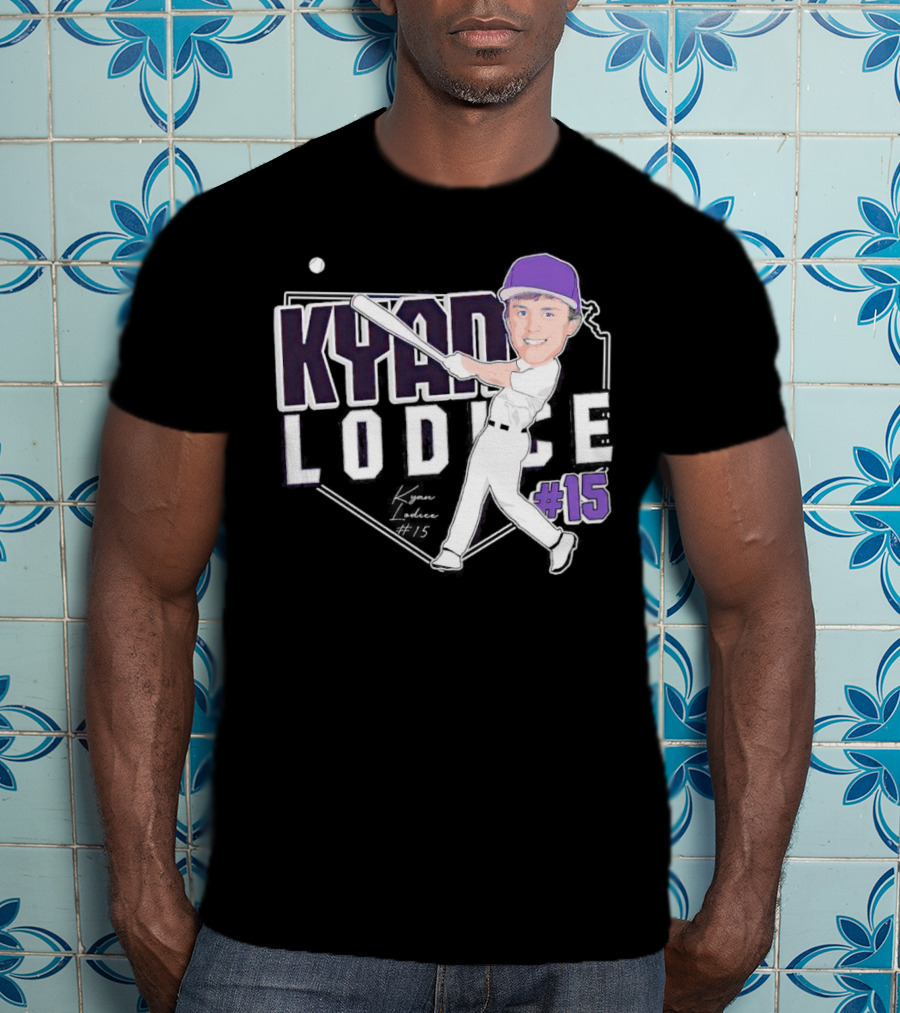 Kyan Lodice Caricature Signature Baseball #15 Purple Cap T-Shirt
