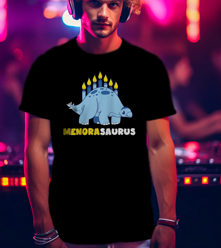 MENORASAURUS Hanukkah Dinosaur Candles T-Shirt