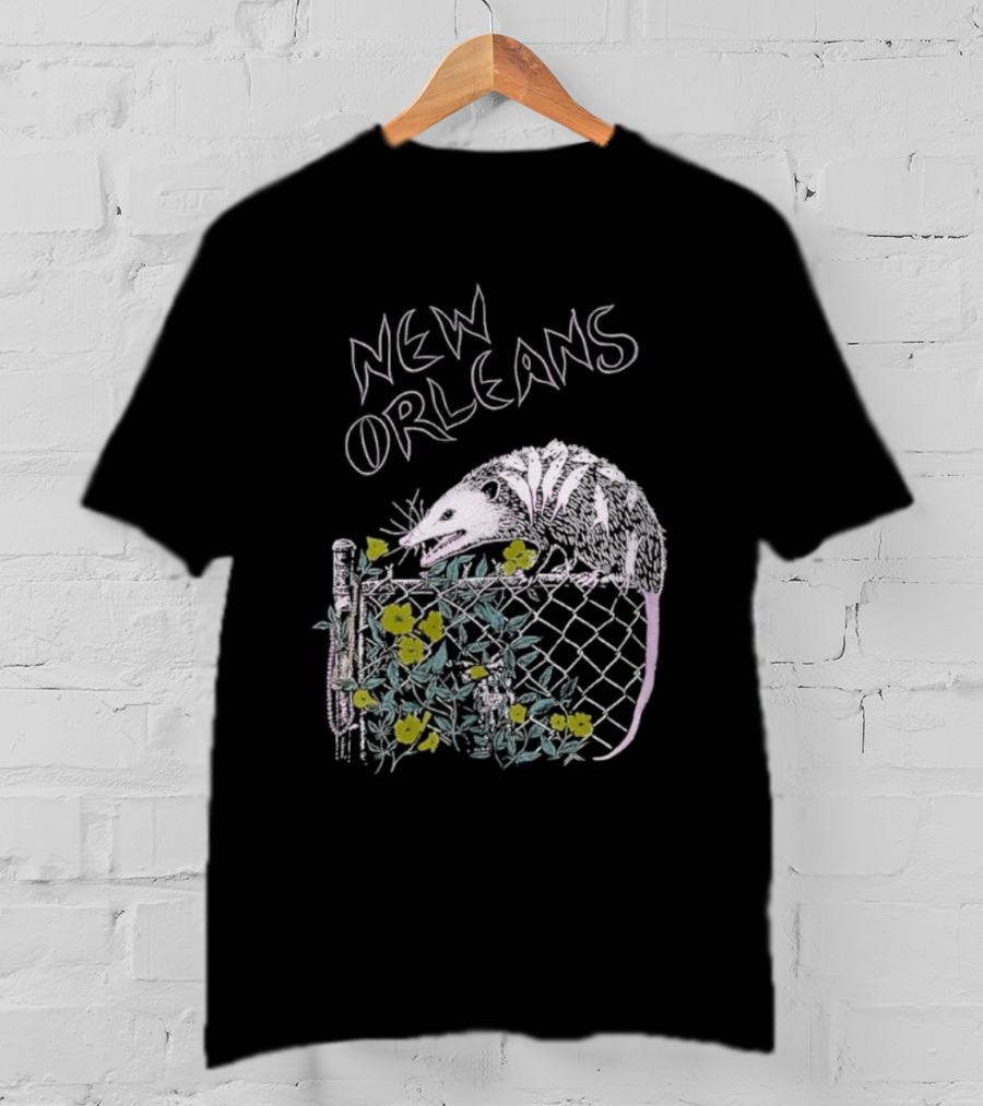 New Orleans Possum On Fence With Flowers T-Shirt