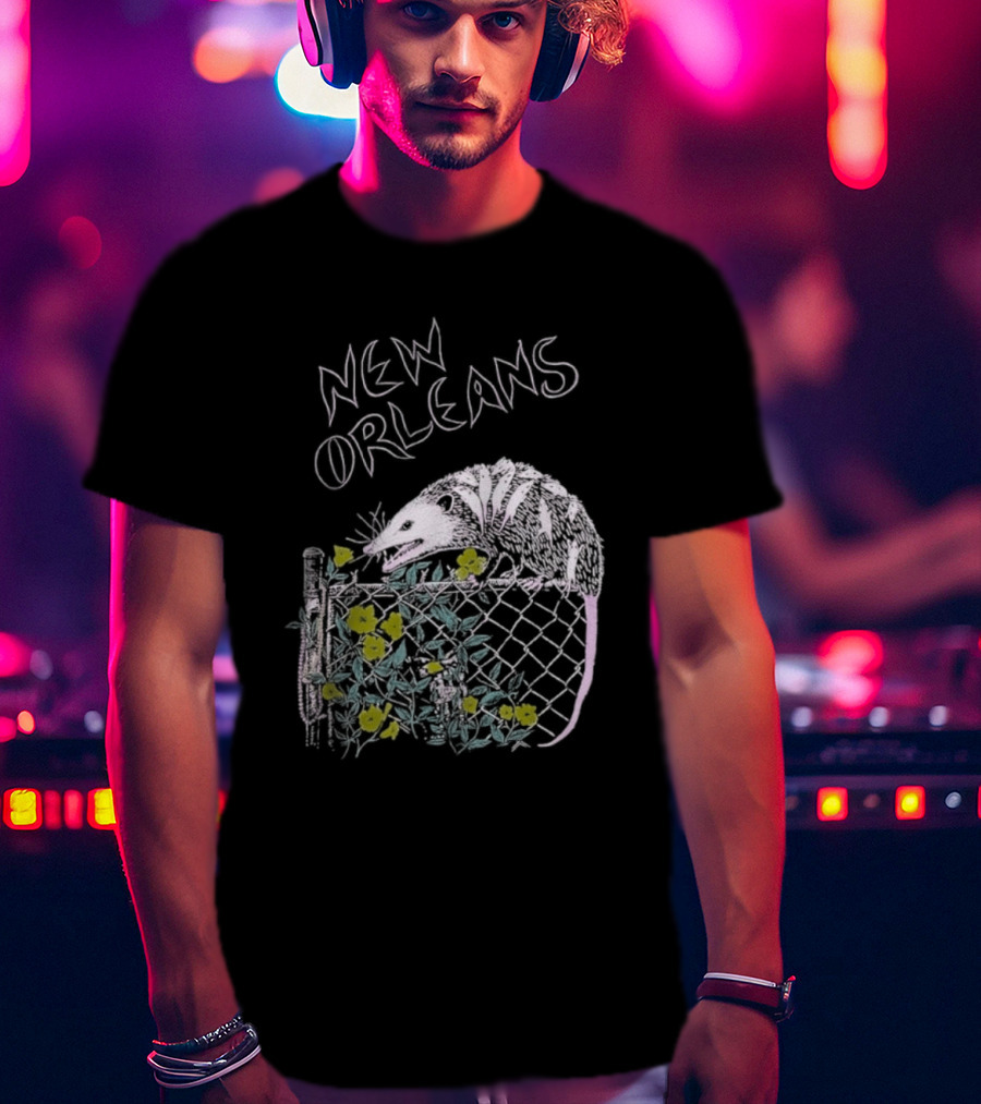 New Orleans Possum On Fence With Flowers T-Shirt