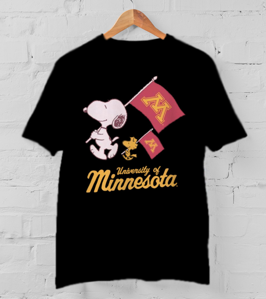 Snoopy And Woodstock University Of Minnesota Flags T-Shirt