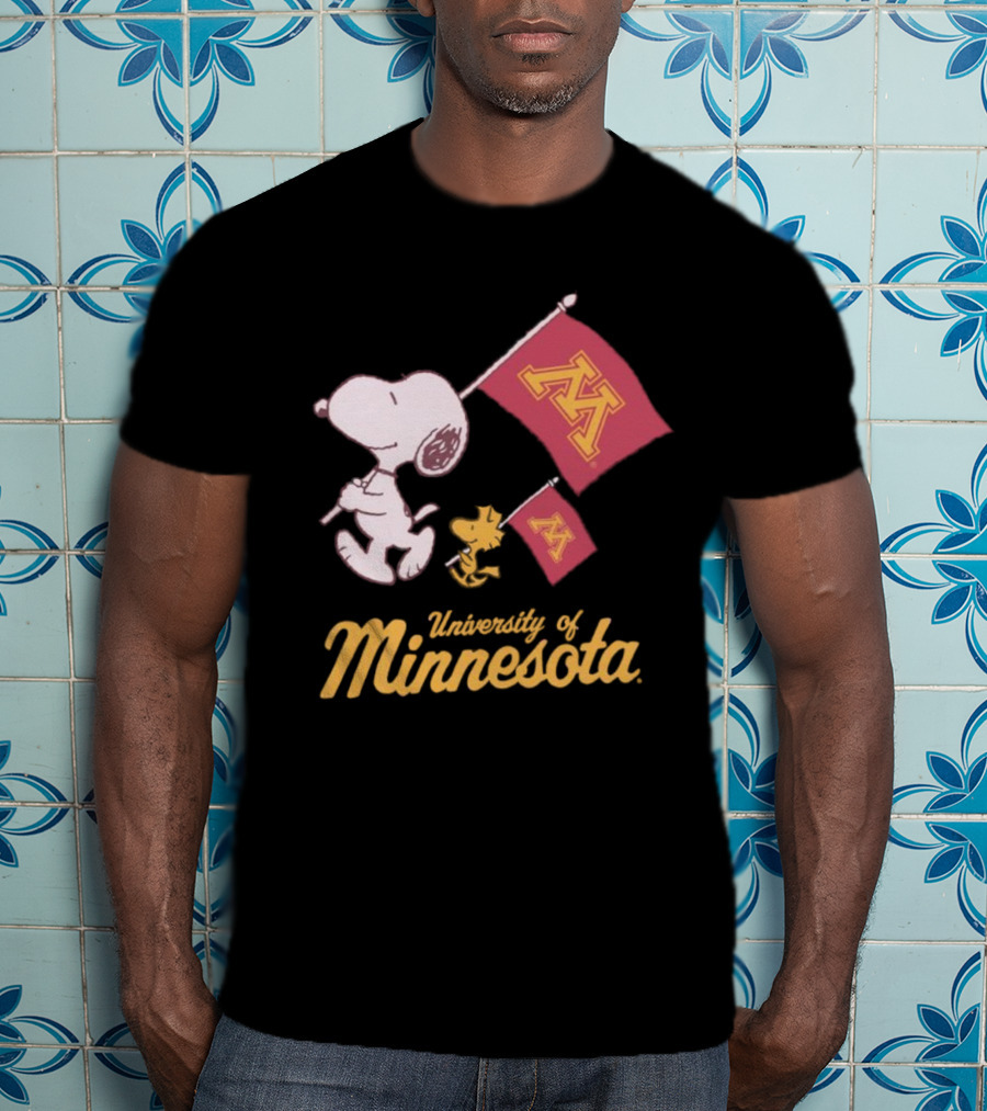 Snoopy And Woodstock University Of Minnesota Flags T-Shirt