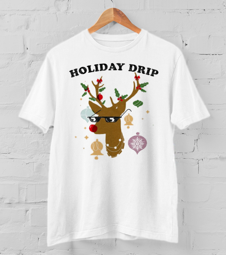 Holiday Drip Reindeer Christmas T-Shirt