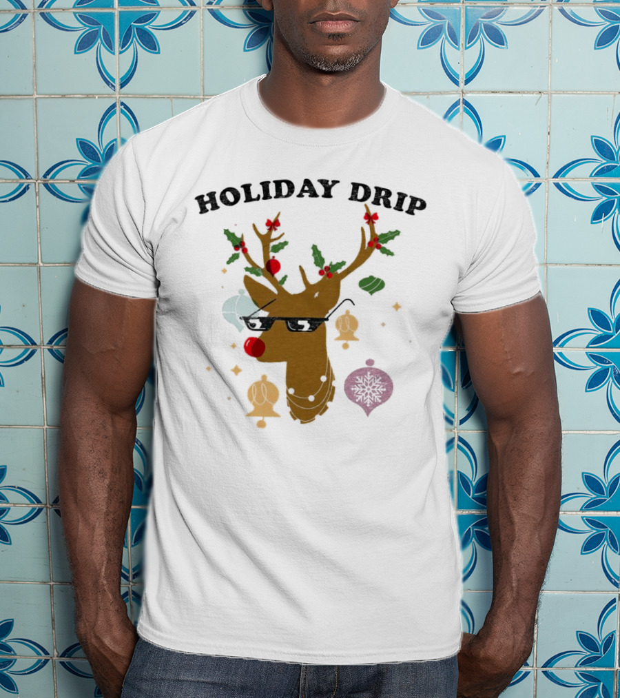 Holiday Drip Reindeer Christmas T-Shirt