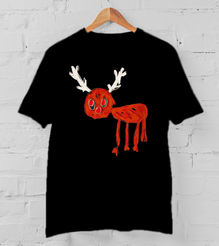 Reindeer Drawing Red Nose Cartoon T-Shirt