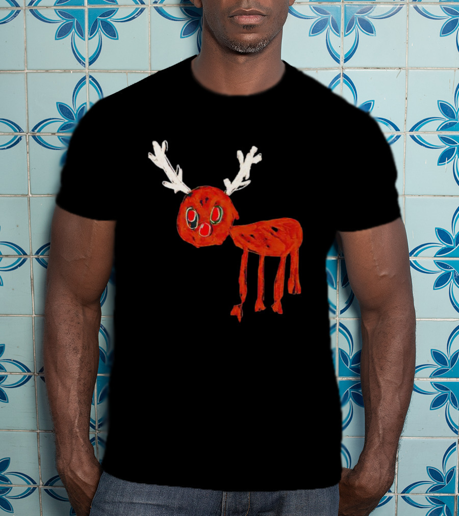 Reindeer Drawing Red Nose Cartoon T-Shirt