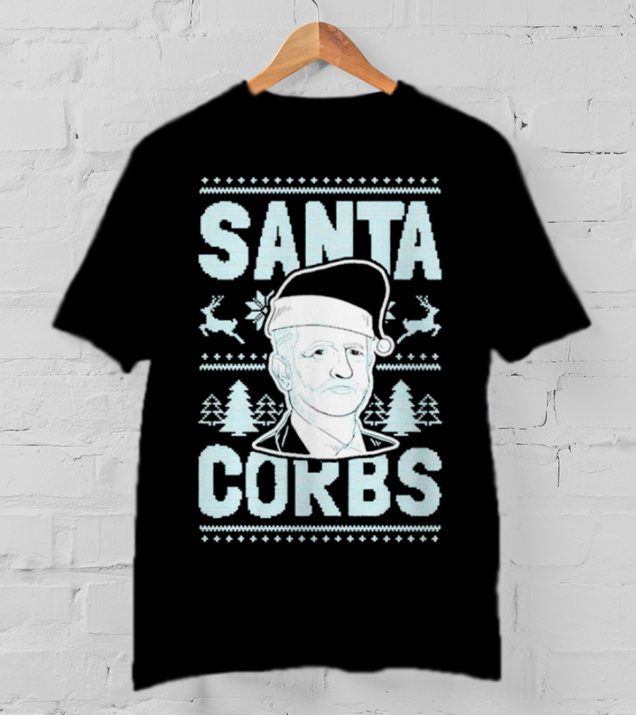 Santa Corbs Christmas Reindeer Trees And Santa Hat T-Shirt