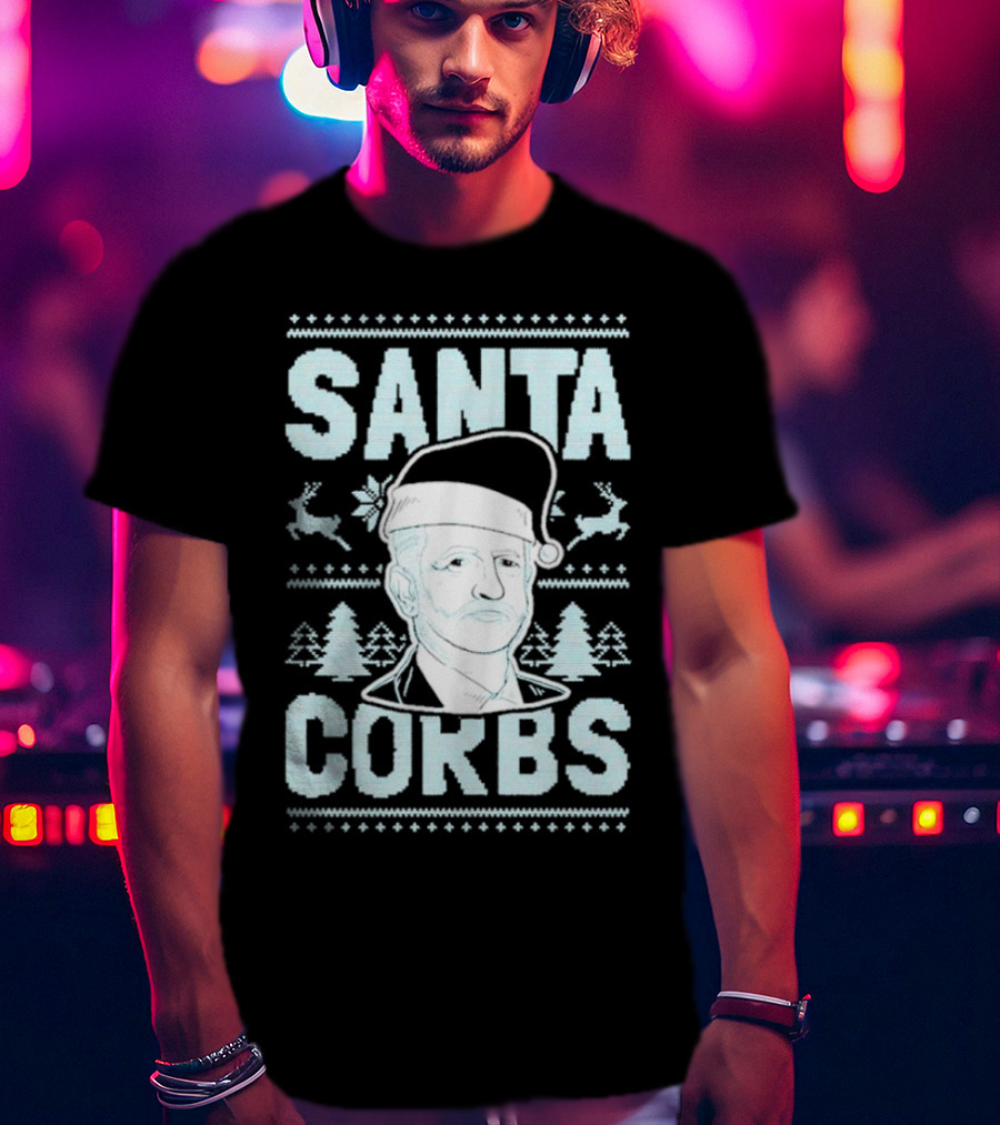 Santa Corbs Christmas Reindeer Trees And Santa Hat T-Shirt