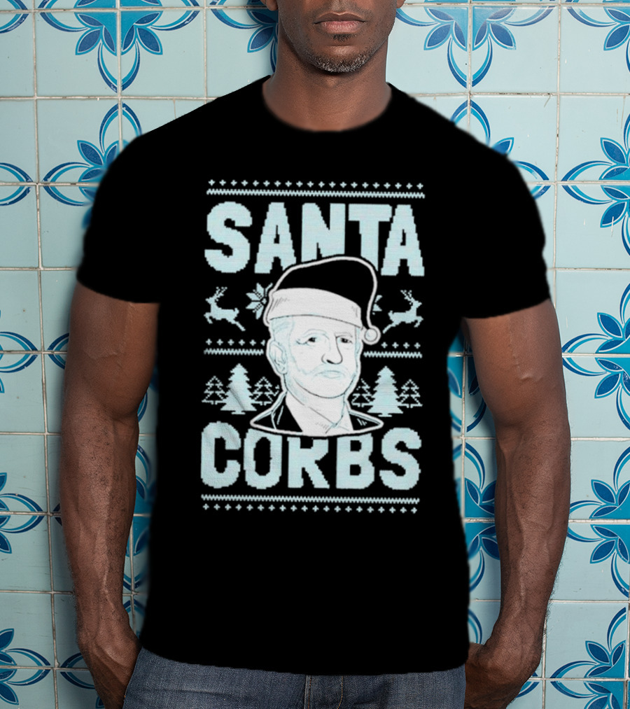 Santa Corbs Christmas Reindeer Trees And Santa Hat T-Shirt