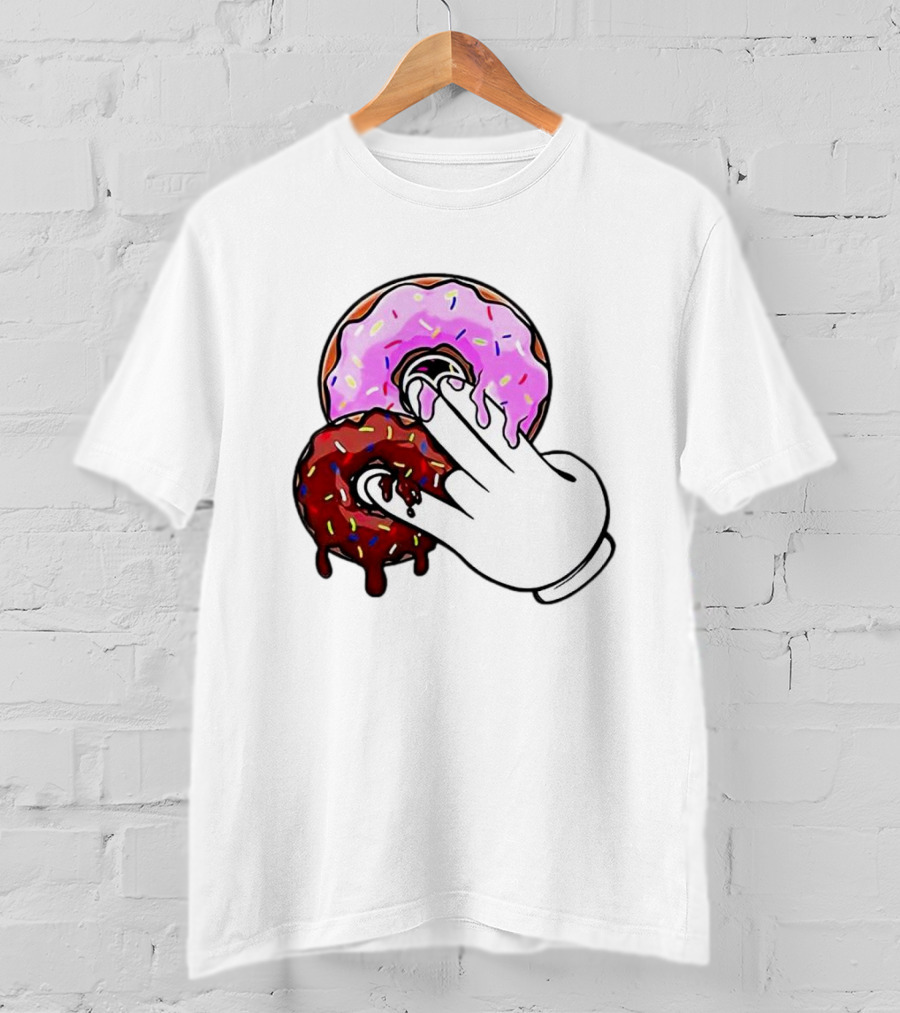 2 Pink Donuts 1 Brown Donut Animated Hand Gesture T-Shirt