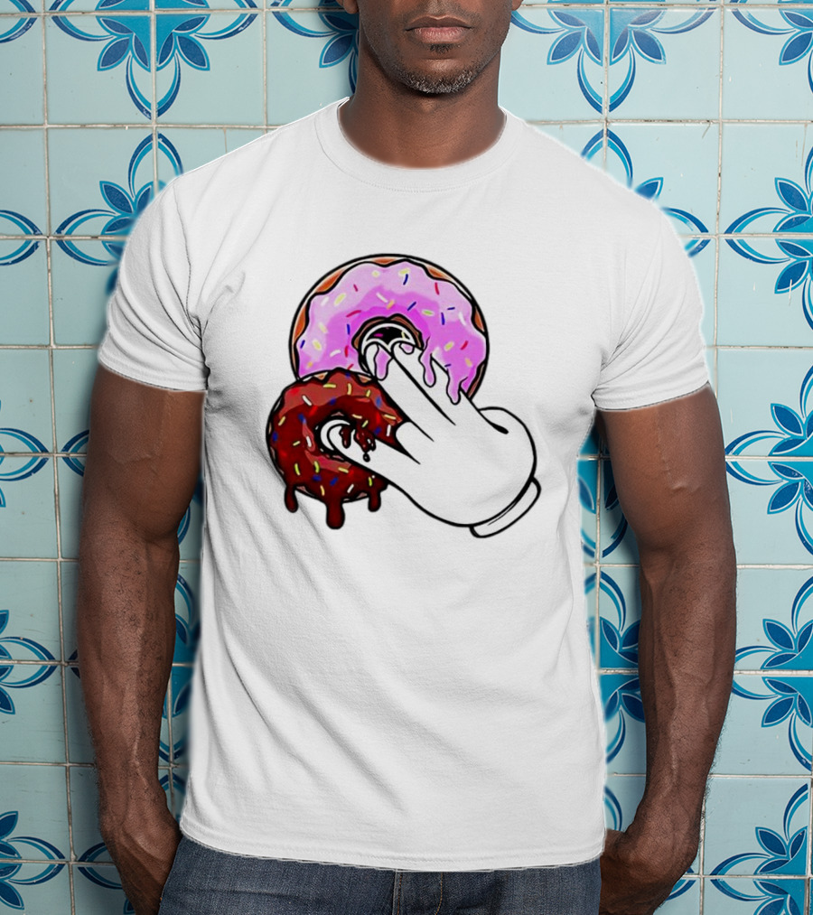 2 Pink Donuts 1 Brown Donut Animated Hand Gesture T-Shirt
