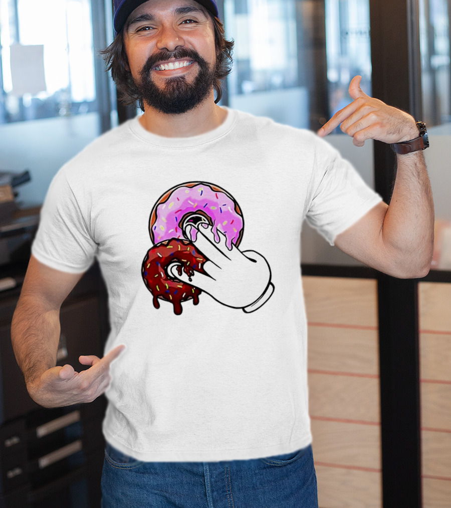 2 Pink Donuts 1 Brown Donut Animated Hand Gesture T-Shirt