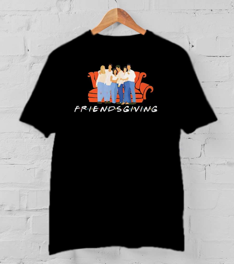 Friendsgiving Celebration With Friends On Iconic Orange Couch T-Shirt