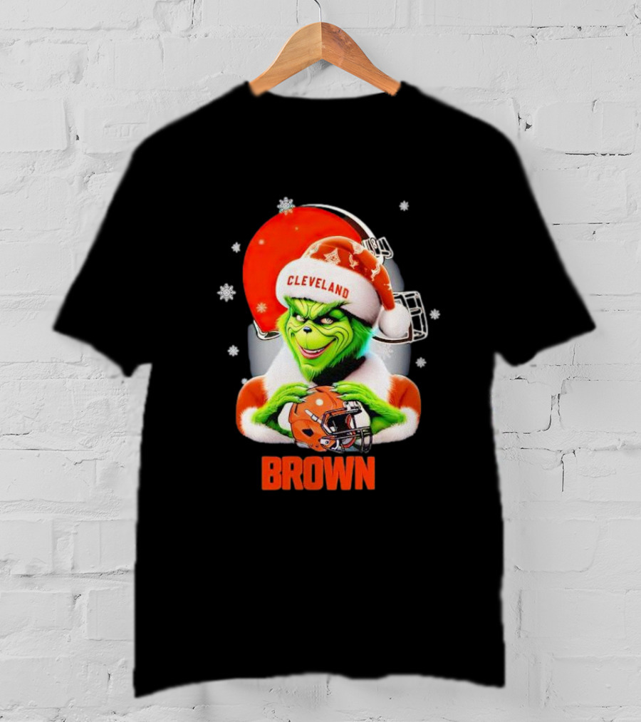 Grinch Cleveland Browns Christmas Football Snowflakes T-Shirt