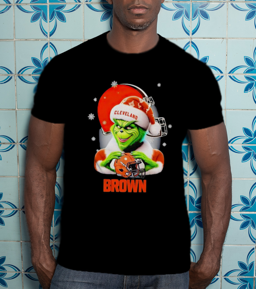 Grinch Cleveland Browns Christmas Football Snowflakes T-Shirt