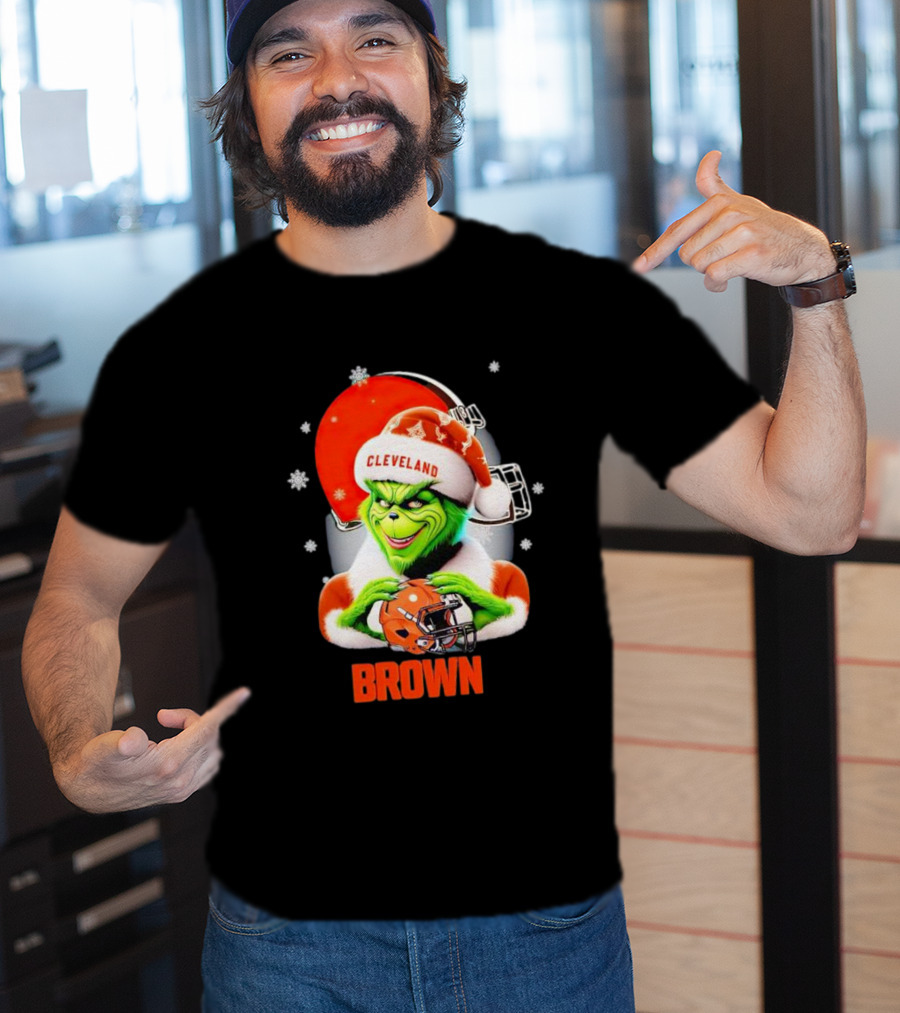 Grinch Cleveland Browns Christmas Football Snowflakes T-Shirt
